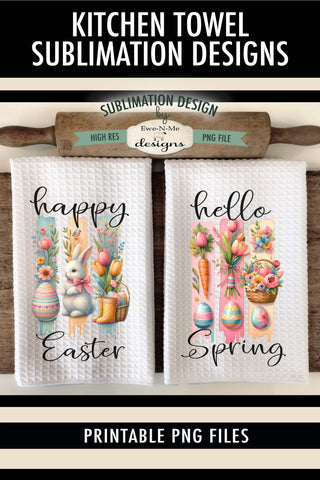 Easter Brush Stroke Bunny Flowers Kitchen Towel Sublimation Sublimation Ewe-N-Me Designs 