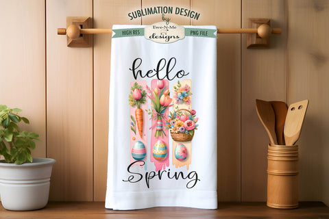 Easter Brush Stroke Bunny Flowers Kitchen Towel Sublimation Sublimation Ewe-N-Me Designs 