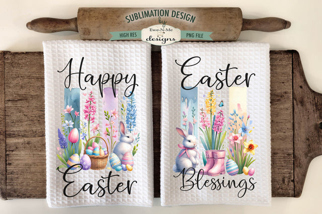 Easter Brush Stroke Spring Flowers Kitchen Towel Sublimation Sublimation Ewe-N-Me Designs 