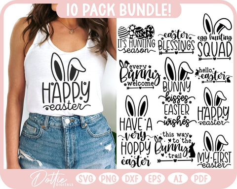 Easter Bunnies 10 Design Pack Bundle – SVG PNG DXF EPS AI PDF – Cutting & Printing Files SVG DottieDigitals 