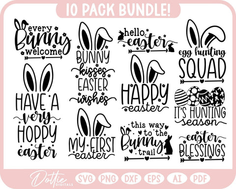 Easter Bunnies 10 Design Pack Bundle – SVG PNG DXF EPS AI PDF – Cutting & Printing Files SVG DottieDigitals 