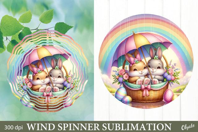 Easter Bunnies Under an Umbrella PNG. Wind Spinner PNG Sublimation Olga Terlyanskaya 