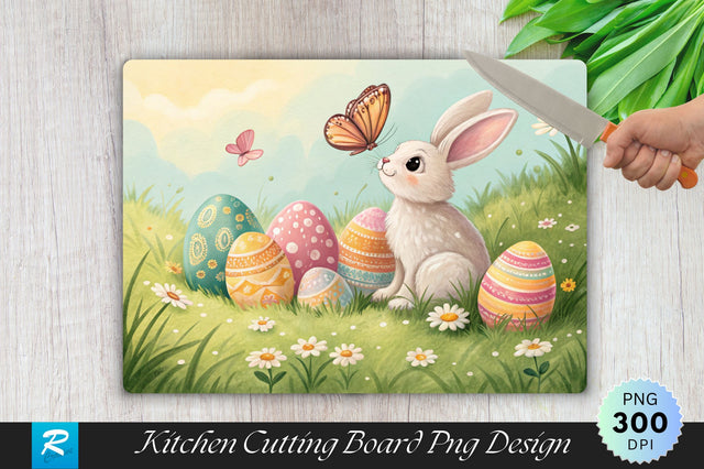Easter Bunny and Butterfly with Easter Eggs Cutting Board PNG Design Sublimation Regulrcrative 