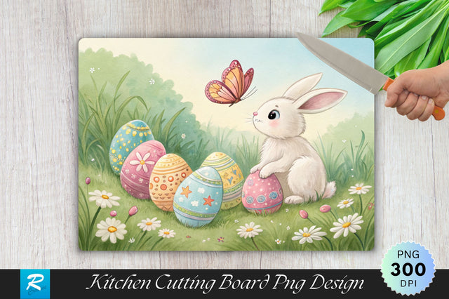 Easter Bunny and Butterfly with Easter Eggs Cutting Board PNG Design Sublimation Regulrcrative 