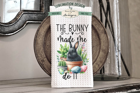 Easter Bunny and Succulents Kitchen Towel Sublimation Design Sublimation Ewe-N-Me Designs 