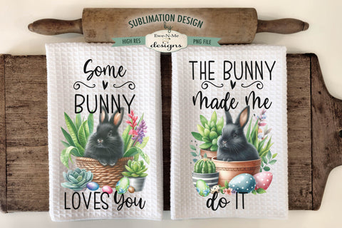 Easter Bunny and Succulents Kitchen Towel Sublimation Design Sublimation Ewe-N-Me Designs 