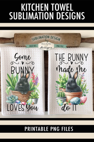 Easter Bunny and Succulents Kitchen Towel Sublimation Design Sublimation Ewe-N-Me Designs 