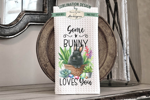 Easter Bunny and Succulents Kitchen Towel Sublimation Design Sublimation Ewe-N-Me Designs 