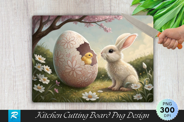 Easter Bunny and the Cracked Egg Surprise Cutting Board PNG Design Sublimation Regulrcrative 