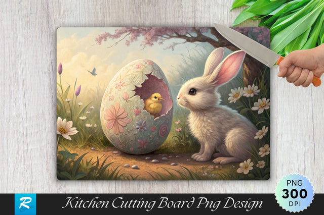 Easter Bunny and the Cracked Egg Surprise Cutting Board PNG Design Sublimation Regulrcrative 