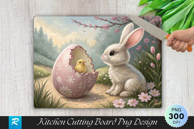 Easter Bunny and the Cracked Egg Surprise Cutting Board PNG Design Sublimation Regulrcrative 