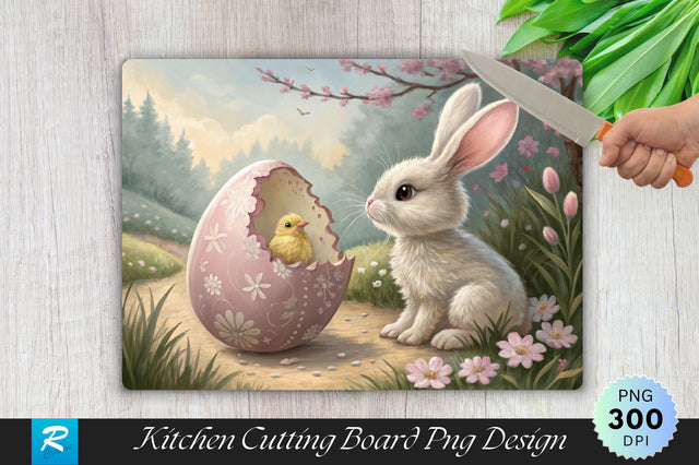 Easter Bunny and the Cracked Egg Surprise Cutting Board PNG Design Sublimation Regulrcrative 