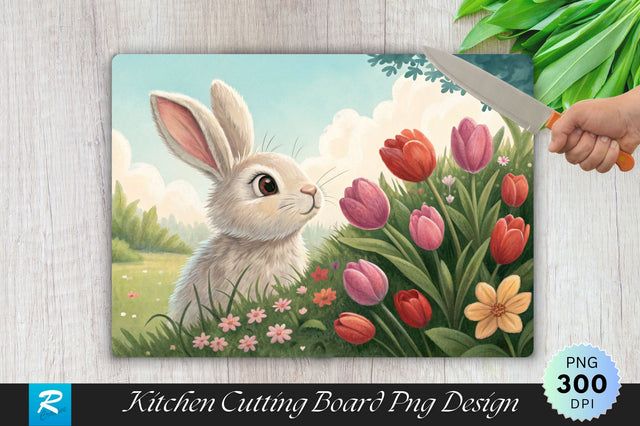 Easter Bunny and Tulips Cutting Board Sublimation Design Sublimation Regulrcrative 