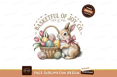 Easter Bunny Basket With Eggs And Tulips Sublimation Designangry 