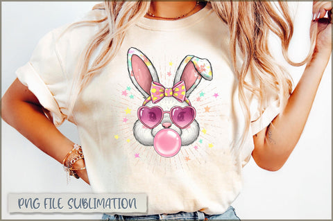 Easter Bunny blowing bubble gum Coquette PNG Sublimation Shetara Begum 