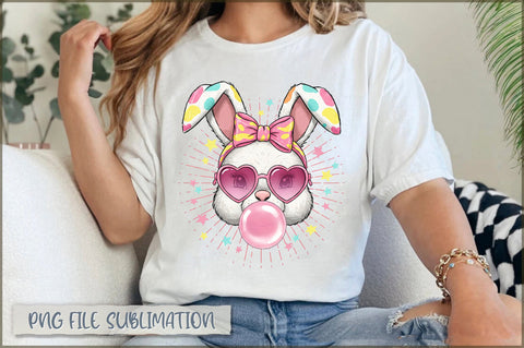 Easter Bunny blowing bubble gum Coquette PNG Sublimation Shetara Begum 