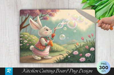 Easter Bunny Blowing Bubbles with a Carrot-Shaped Wand Cutting Board PNG Design Sublimation Regulrcrative 