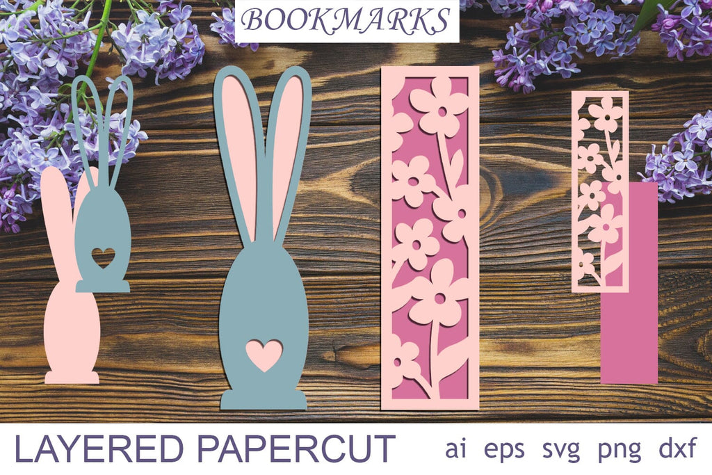 Easter bunny bookmark svg, Flower bookmarks, Layered papercut - So Fontsy