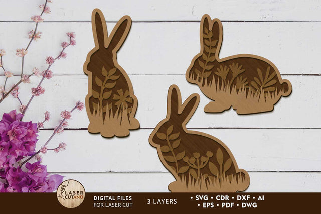 Easter Bunny Bundle, Decorative Layered Templates, Laser Cut Files, Wood Cut and Paper Cut SVG LaserCutano 