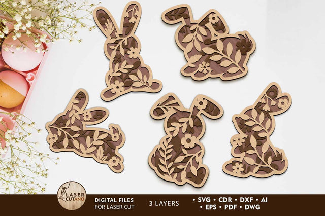 EASTER BUNNY BUNDLE, Multilayer Cut Templates SVG LaserCutano 