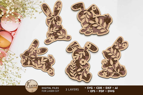 EASTER BUNNY BUNDLE, Multilayer Cut Templates SVG LaserCutano 