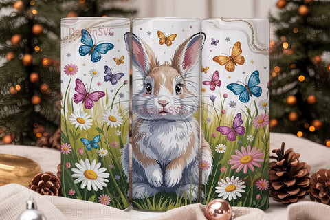 Easter Bunny Butterfly Tumbler Wrap Sublimation DesignSVG 
