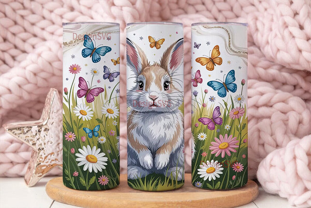 Easter Bunny Butterfly Tumbler Wrap Sublimation DesignSVG 