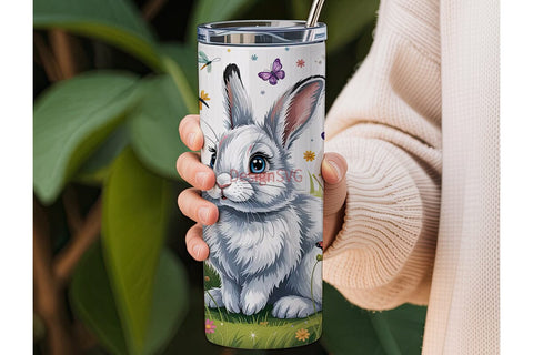 Easter Bunny Butterfly Tumbler Wrap Sublimation DesignSVG 