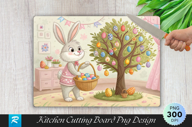 Easter Bunny by the Decorated Tree Cutting Board PNG Design Sublimation Regulrcrative 