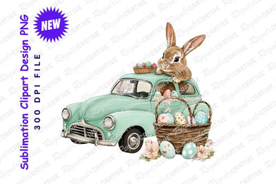 Easter bunny car filled with easter eggs clipart png Sublimation Regulrcrative 