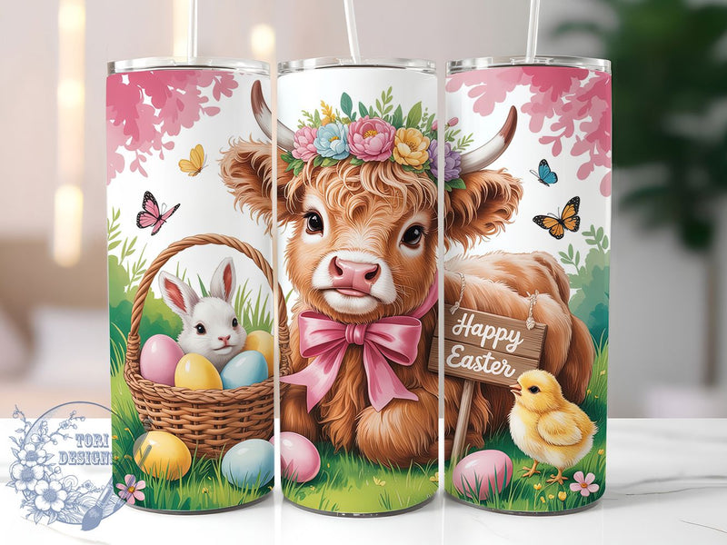 Easter Bunny Chick Highland Cow Tumbler, Bunny Chick Tumbler, Farm Animal Easter Wrap, Cute Cow Wrap, Stylish 20oz Wrap, Sublimation Design, Trendy Gift Idea Sublimation ToriDesigns 