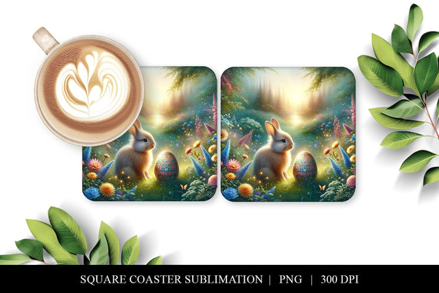 Easter Bunny Coaster Design | Square Spring Sublimation PNG Sublimation BijouBay 