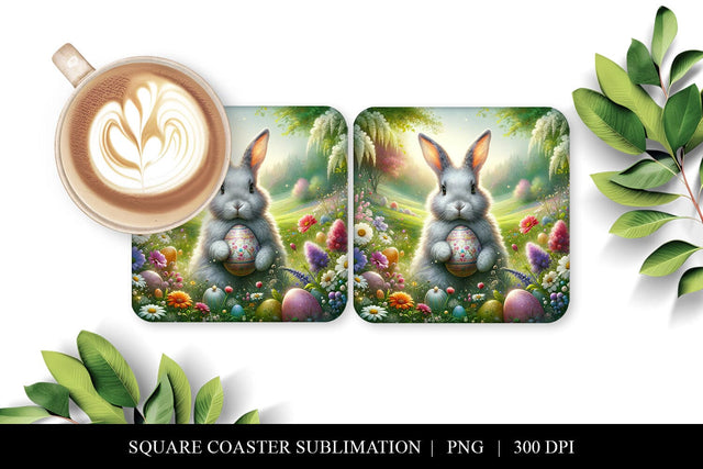Easter Bunny Coaster Sublimation Design | Fantasy Square PNG Sublimation BijouBay 