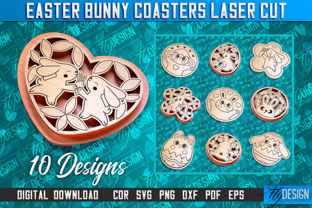 Easter Bunny Coasters | Laser Cutting File | CNC File SVG Fly Design 