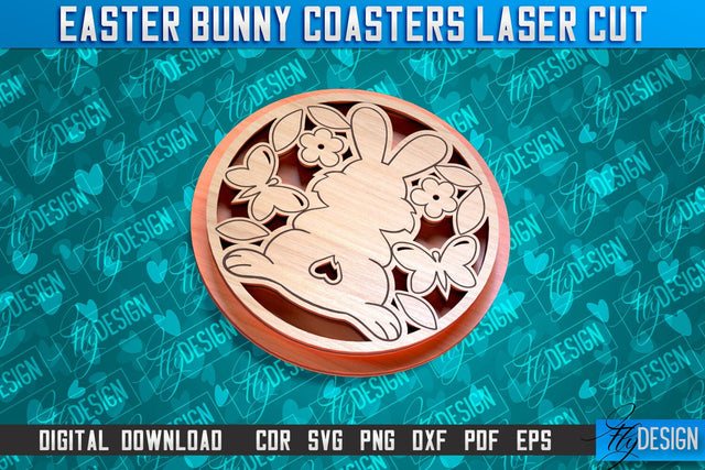 Easter Bunny Coasters | Laser Cutting File | CNC File SVG Fly Design 