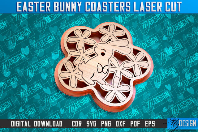 Easter Bunny Coasters | Laser Cutting File | CNC File SVG Fly Design 