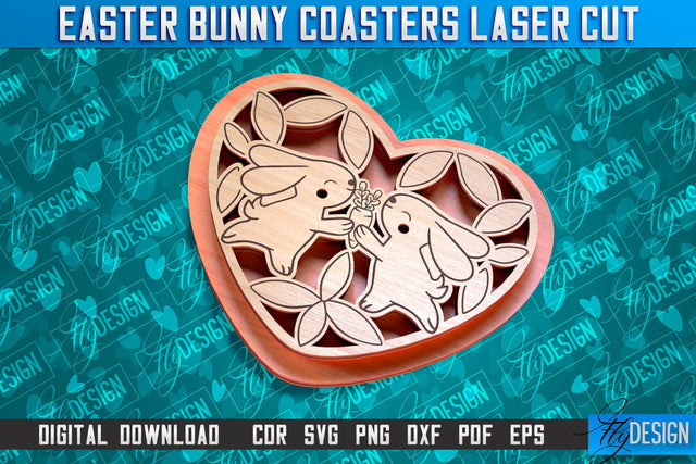 Easter Bunny Coasters | Laser Cutting File | CNC File SVG Fly Design 