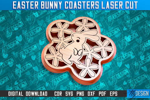 Easter Bunny Coasters | Laser Cutting File | CNC File SVG Fly Design 