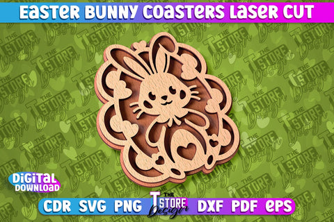 Easter Bunny Coasters | Laser Cutting File | CNC File SVG The T Store Design 