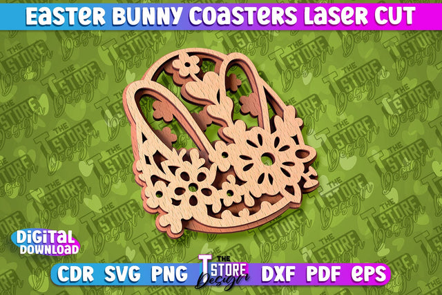 Easter Bunny Coasters | Laser Cutting File | CNC File SVG The T Store Design 