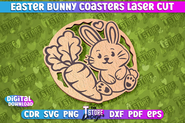 Easter Bunny Coasters | Laser Cutting File | CNC File SVG The T Store Design 