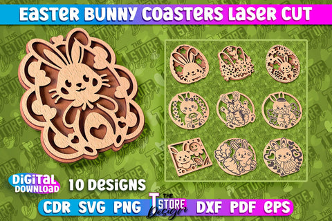 Easter Bunny Coasters | Laser Cutting File | CNC File SVG The T Store Design 