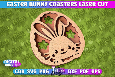 Easter Bunny Coasters | Laser Cutting File | CNC File SVG The T Store Design 