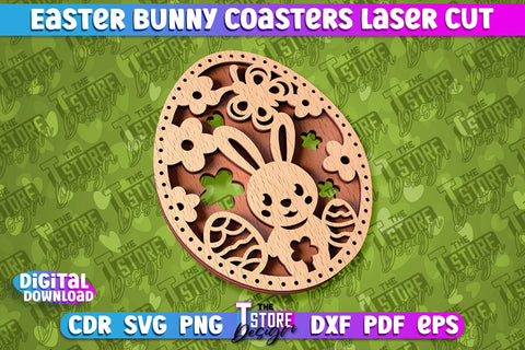 Easter Bunny Coasters | Laser Cutting File | CNC File SVG The T Store Design 