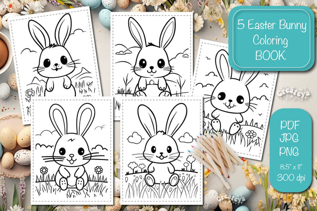 Easter Bunny Coloring pages Coloring Book bundle printable coloring sheet Sublimation Createya Design 