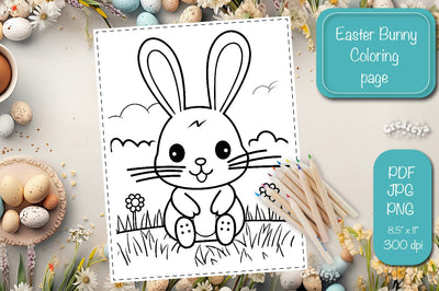 Easter Bunny Coloring pages Coloring printable coloring sheet Sublimation Createya Design 