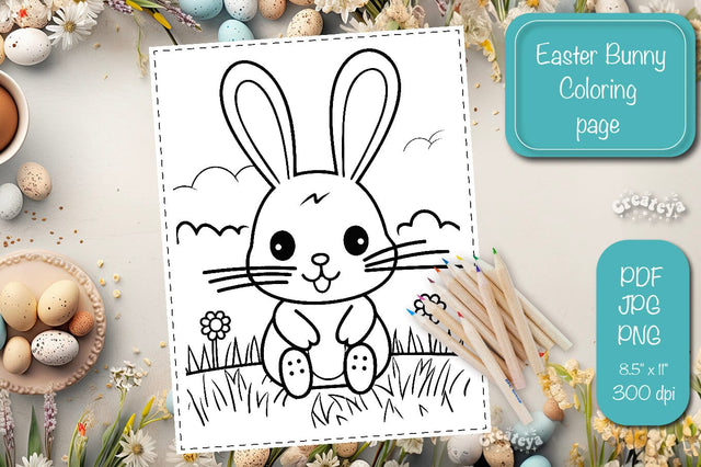 Easter Bunny Coloring pages Coloring printable coloring sheet Sublimation Createya Design 