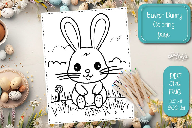 Easter Bunny Coloring pages Coloring printable coloring sheet Sublimation Createya Design 