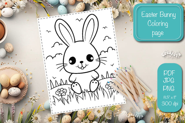 Easter Bunny Coloring pages Coloring printable coloring sheet Sublimation Createya Design 
