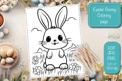 Easter Bunny Coloring pages Coloring printable coloring sheet Sublimation Createya Design 